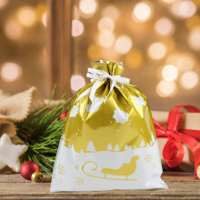 Weihnachtsgeschenktüten mit Kordelzug, festliches Design