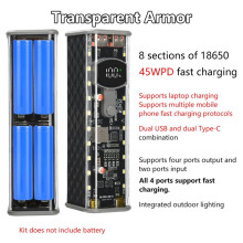 8-Sektioners 18650 Batterilåda PD 45W Supersnabb Laddningsbar Låda Svetsfri Batterilåda med Utomhusbelysning A