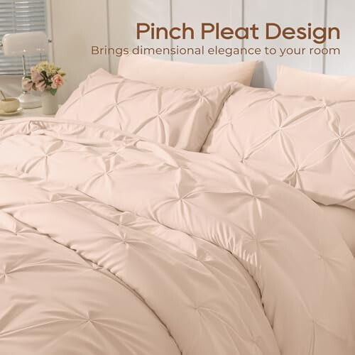 Queen Comforter Set Blush Pink 7-Piece Pintuck Design 2