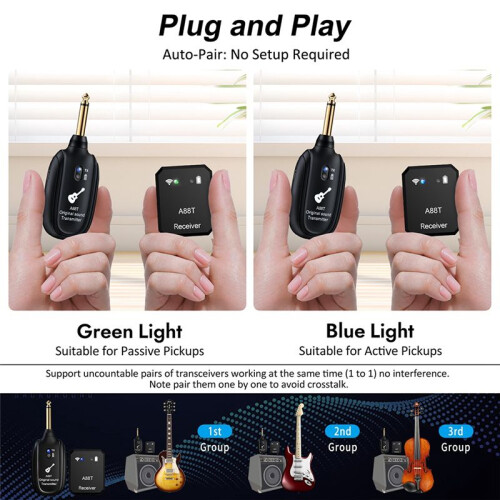 Nytt A88T Trådlöst Gitarrsystem Elektrisk Gitarrupptagning Ljudsändarmottagare för Elgitarr Bas Violingitarr 1