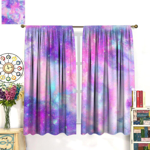 Μωβ & Ροζ Κουρτίνες Galaxy, Αφηρημένο Tie-Dye με Σχέδιο Έναστρου Ουρανού, 84"x84", για 2