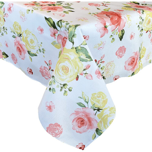 Toalha de mesa retangular de tecido Newbridge Marie Pink Rose Garden, 152 x 259 cm (60 x 102 polegadas), ideal para jantares e festas. 1