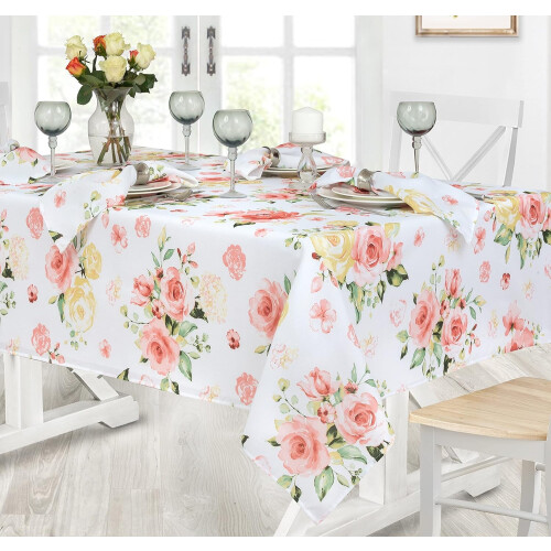 Toalha de mesa retangular de tecido Newbridge Marie Pink Rose Garden, 152 x 213 cm (60 x 84 polegadas), ideal para jantares e festas. 2