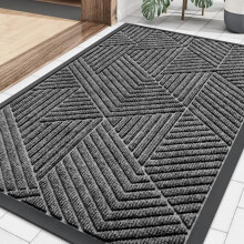 Tapis d'entrée robuste en caoutchouc naturel, 35 x 23 pouces, gris argenté, retient la saleté et l'humidité, facile à nettoyer, profil bas,