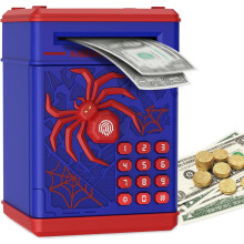 Prasiatko s odtlačkom prsta pavúka, bankomatové prasiatko pre deti, chlapcov a dievčatá, detský trezor na peniaze (modrý)