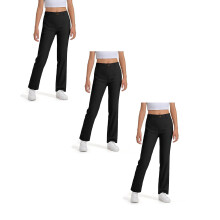 Girls Dress Pants 3 Pack Solid Color Stretchy High Waisted Straight Leg Trousers Child Classic School Pants,Black,7-8 Years