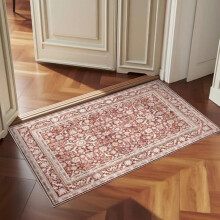 Tapis fin rouge vintage 60 x 90 cm lavable, paillasson rétro antidérapant, tapis de sol en fausse laine à poils courts pour cuisine, couloir,