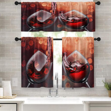 Orange, Grey & Beige Kitchen Curtains Set – 36" Rod Pocket Tier & Valance, Abstract Art Cafe Curtains, Compatible with Standard Rods