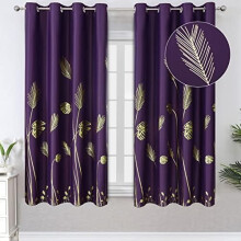 Purple blackout curtains 2 panels 52"W x 63"L gold palm
