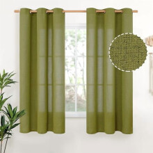 Olive Green Linen Curtains 52x68 in, 2 Panels with Bronze