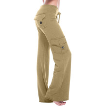 lulshou Women's Cargo Pants Workout Out Leggings Stretch Waist Button Pocket Yoga Gym Loose Pants Mid Waist Cargo Pants with Pockets