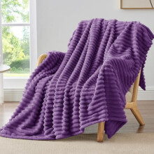 Fleece Throw Blanket for Couch - 300GSM Soft & Warm Fluffy Purple Blanket, Decorative and Giftable Striped Blankets for Women, Men, 50"x60"