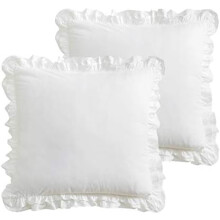 Lot de 2 taies d'oreiller carrées à volants blanc cassé, 100 % coton, style campagne française vintage, 66 x 66 cm