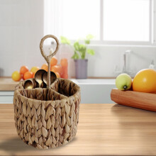 Organizador de cubiertos de mimbre con 3 compartimentos, 17 x 13 cm.