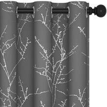 Grey blackout curtains thermal soundproof silver branch