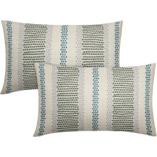 Housses de coussin bleu clair et vert sauge 12x20, lot de 2, rayures grises à pois, style bohème, ferme, extérieur