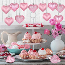 12 Heart Ornaments 1.8 in Pink Multi-Finish Valentine's
