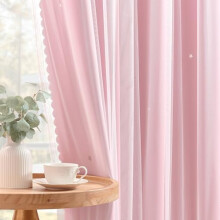 Star Blackout Curtains 72in, 2 Panels, Pink Sheer Overlay