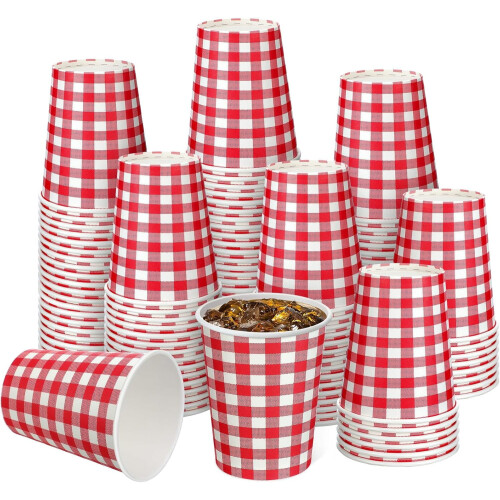 Red & White Gingham Paper Cups 9oz (100 pcs)