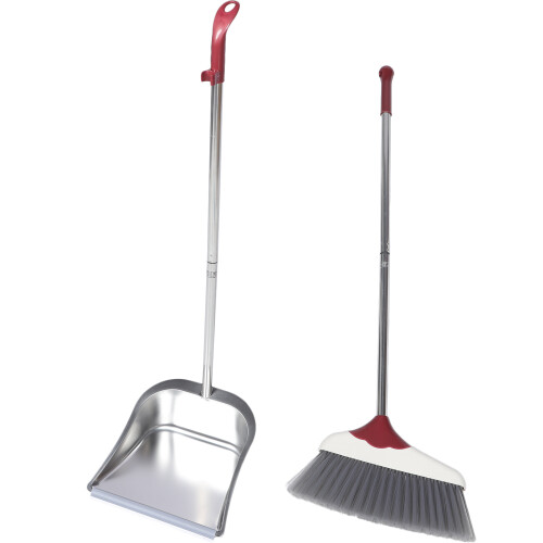 2Sets Indoor Dustpan and Broom Set Flexible Bristles for Home Use 1