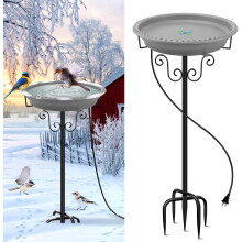 Lovppy Heated Bird Bath 100W, Thermostatically Controlled, Outdoor Winter Use with Metal Stake (Gray)