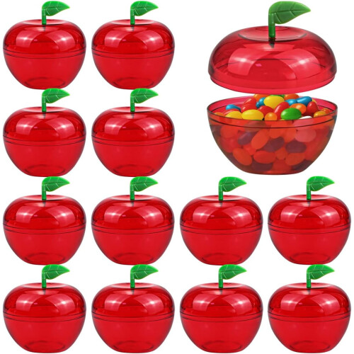 Red Apple-Shaped Plastic Candy Boxes – 12 pcs, 6 x 6 cm