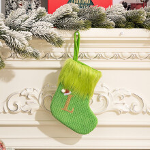 Green Plush Christmas Stocking with Initial Embroidery