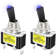 Interruptor de palanca con LED azul de 12 V, 30 amperios, 12 voltios, SPST, encendido/apagado, 2 posiciones, 3 pines, para automóviles y camiones -