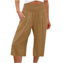 Spodnie capri ZKCCNUK Summer Plus Size dla kobiet, luźne, szerokie nogawki, prosty, prosty, casualowy krój, wysoki stan