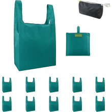 10-Pack Foldable Reusable Grocery Bags, 50LBS, 50L, Zipper Pouch, Machine Washable, Lightweight Polyester – Compatible with Standard Shopping