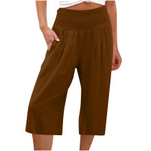 Calças Capri Plus Size de Verão para Mulheres, Calças Femininas Plus Size Soltas de Pernas Largas, Calças Retas de Cintura Alta, Calças Casuais
