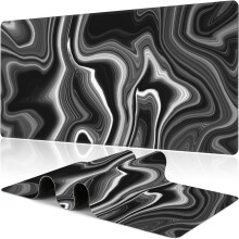 Alfombrilla de escritorio de mármol blanco y negro, 80 x 30 cm, base de goma antideslizante, impermeable, bordes cosidos gruesos, alfombrilla para