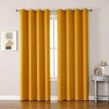 Mustard Yellow Room Darkening Curtains, 52x90 Inch, 2-Pc Grommet Thermal Blackout Set for Living Room & Bedroom