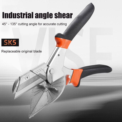 Adjustable Miter Shears 45–135, compatible with Sharp Trunking Shears; ergonomic, multi-angle, includes 2 replacement blades for wood, plastic, 2