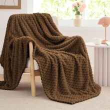 Fleece Blanket Twin Size 60x80 in Brown Jacquard
