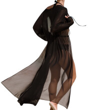 Dames zwemkleding cover-up van mesh met trekkoord in de taille, V-hals en split aan de voorkant – strandwikkelbikini cover, glanzende zwemkleding
