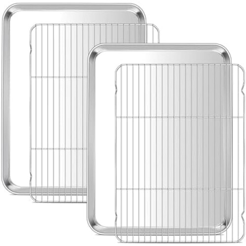Conjunto de assadeiras de aço inoxidável 20x14 polegadas (2 assadeiras, 2 grelhas)