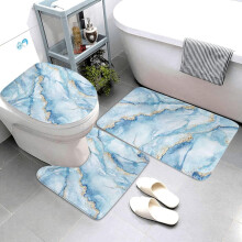 Juego de alfombras de baño de 3 piezas Blue Marble: Alfombra de baño + Alfombra contorneada + Funda para inodoro, Microfibra antideslizante,