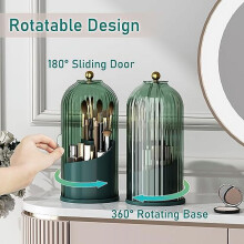 Porte-pinceaux de maquillage rotatif à 360, étanche et anti-poussière, avec couvercle pour coiffeuse | Compatible avec tous les pinceaux verts