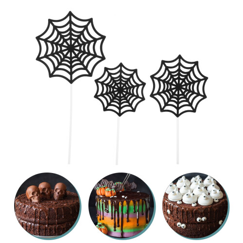 Huaq Spider web party decoration insert cake insert (black spider web) 12pcs/pack