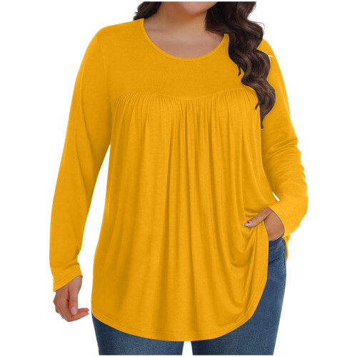 Γυναικεία Μπλούζα Plus Size με Φθινοπωρινό Τουνίκ, Μακρυμάνικα Πουκάμισα με