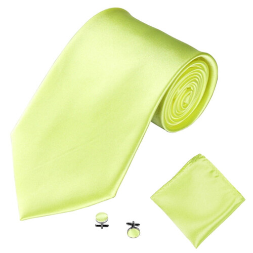 Conjunto de terno masculino de cor sólida com gravata, abotoaduras e lenço de bolso.