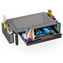 Monitorständer mit Schublade und Stifthalter, 3-fach höhenverstellbarer Laptopständer (STT003DH-B), Schwarz