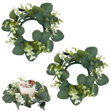 2 Pack Artificial Eucalyptus Wreaths 9 Inch Candle Rings