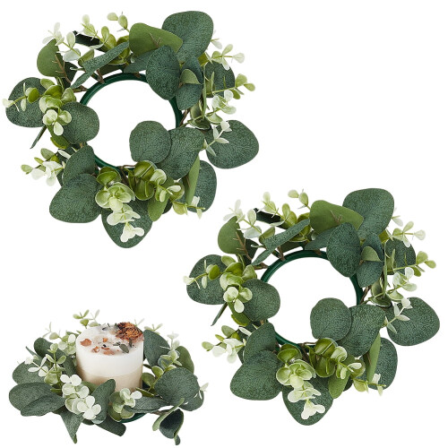 2 Pack Artificial Eucalyptus Wreaths 9 Inch Candle Rings