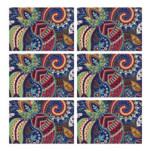 Manteles individuales de lino con estampado paisley, resistentes al calor y sin arrugas, juego de 6. Con coloridos diseños florales vintage bohemios