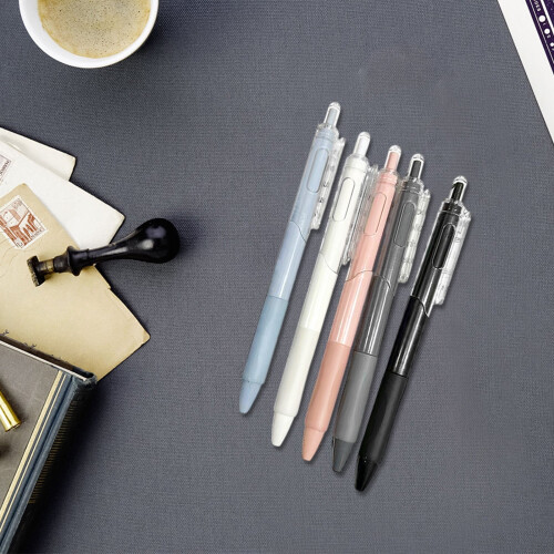 5-Piece ST Tip Fine Point Push-Action Pens Quick-Dry Ink Replaceable Refills for Office Marking & Note Organization (Multiple Colors)