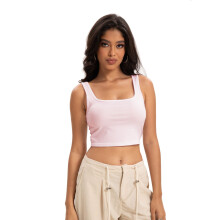 Dámske bezšvové crop topy s hranatým výstrihom, roztomilé dvojvrstvové bezšvové slim fit tielka