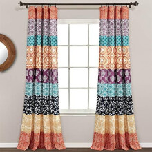 Bohemian Stripe Window Curtain Panels, Pair 52" W x 95" L Fuchsia & Orange - Light Filtering Curtains for Bedroom - Boho Curtains - Maximalist Decor