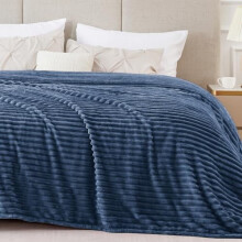 Queen Fleece Blanket – 3D Ribbed Stripe, Navy, 229x229 cm